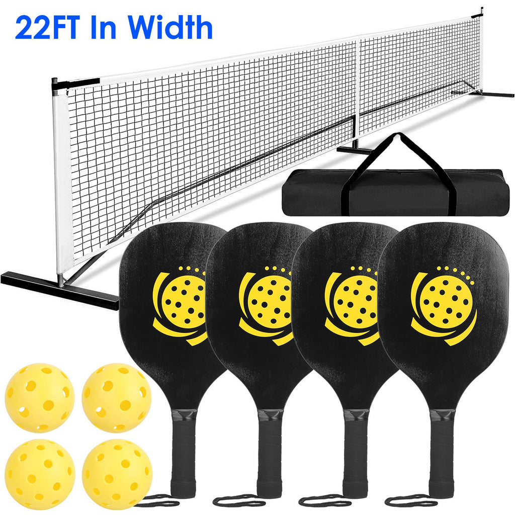 1Set Portable Pickleball Net Set 22ft Regulation Size Net Pickle Ball Net System With 4 Pickleballs 4 Paddles Carrying Bag For Driveway Yard
