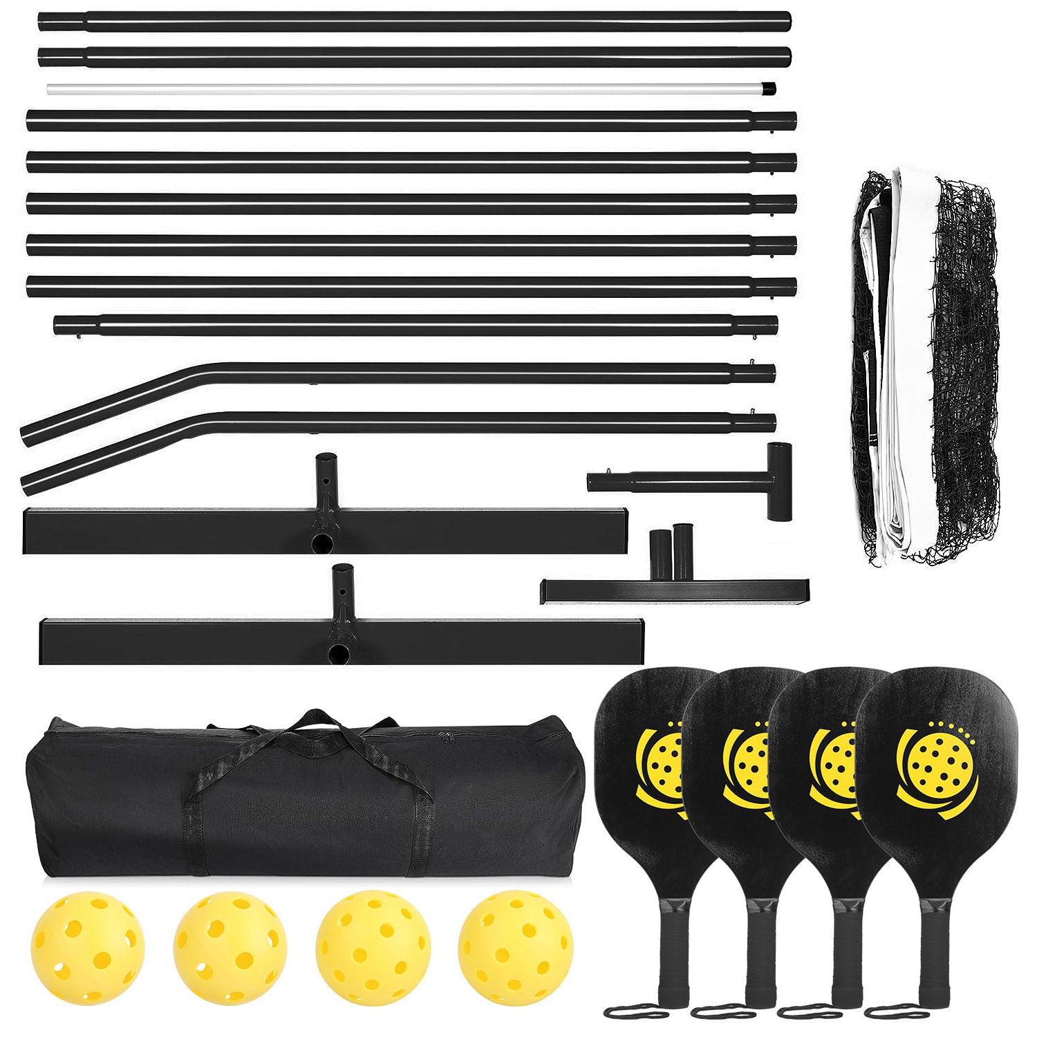 1Set Portable Pickleball Net Set 22ft Regulation Size Net Pickle Ball Net System With 4 Pickleballs 4 Paddles Carrying Bag For Driveway Yard